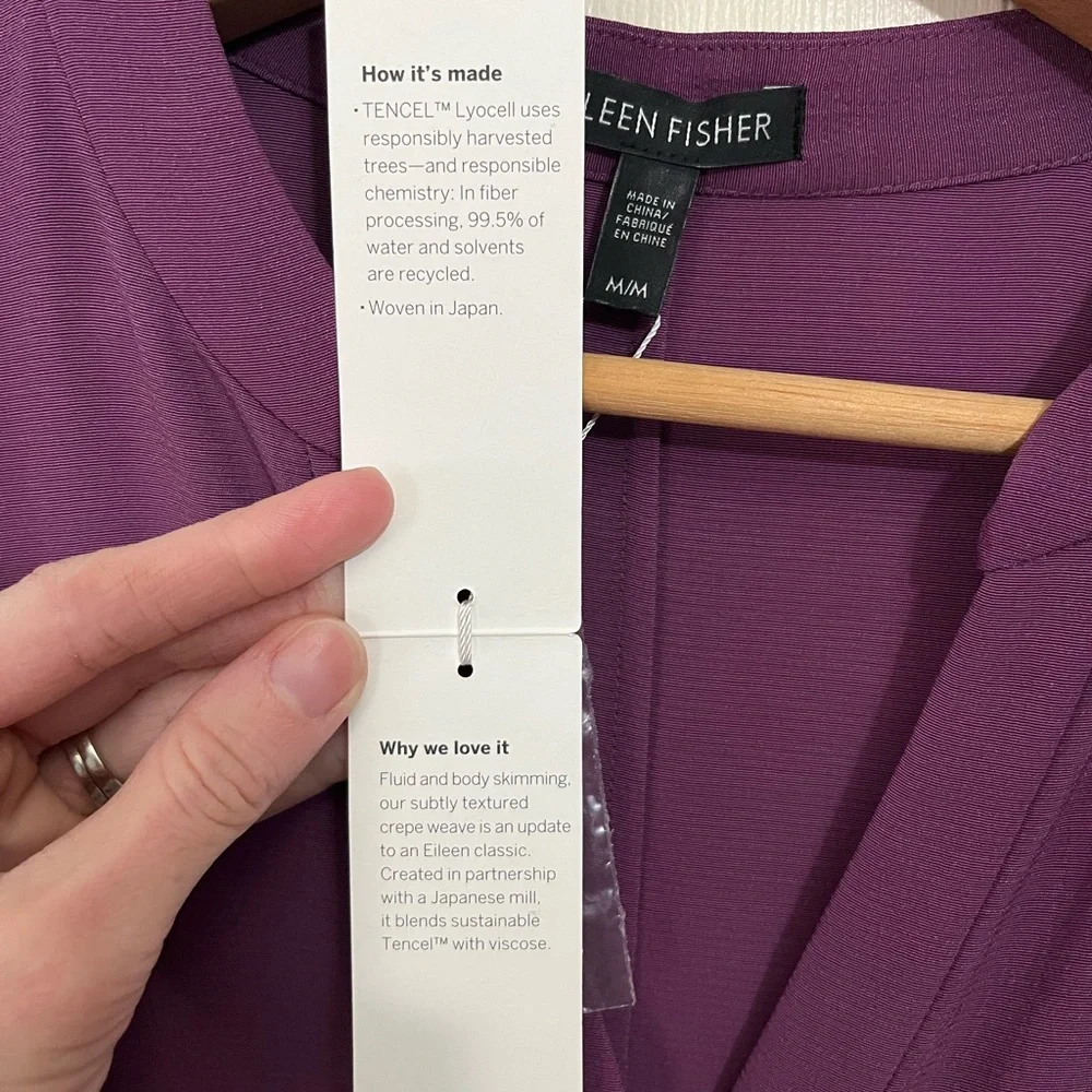 Eileen Fisher NWT Button-Front Long-Sleeve Drawstring Tencel Shirt Dress